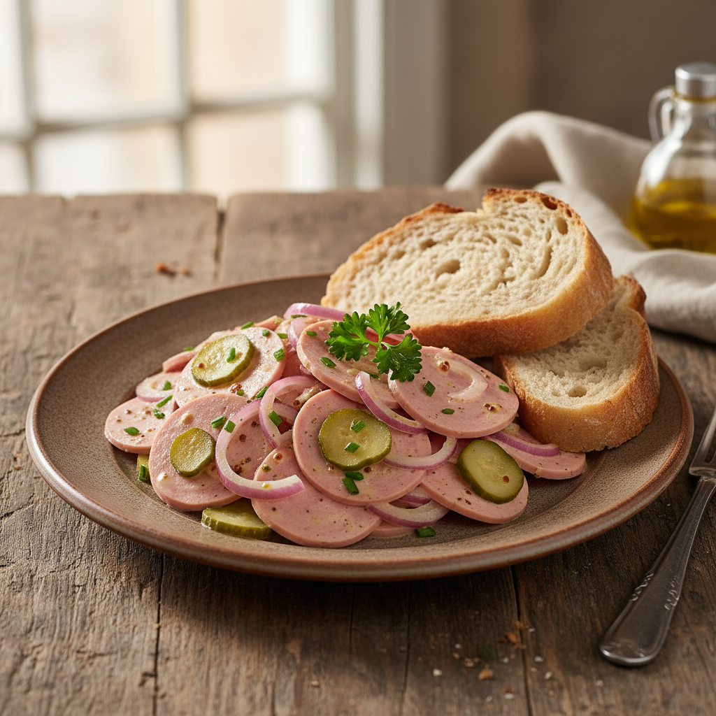 Wurstsalat mit Brot (Sausage Salad with Bread)