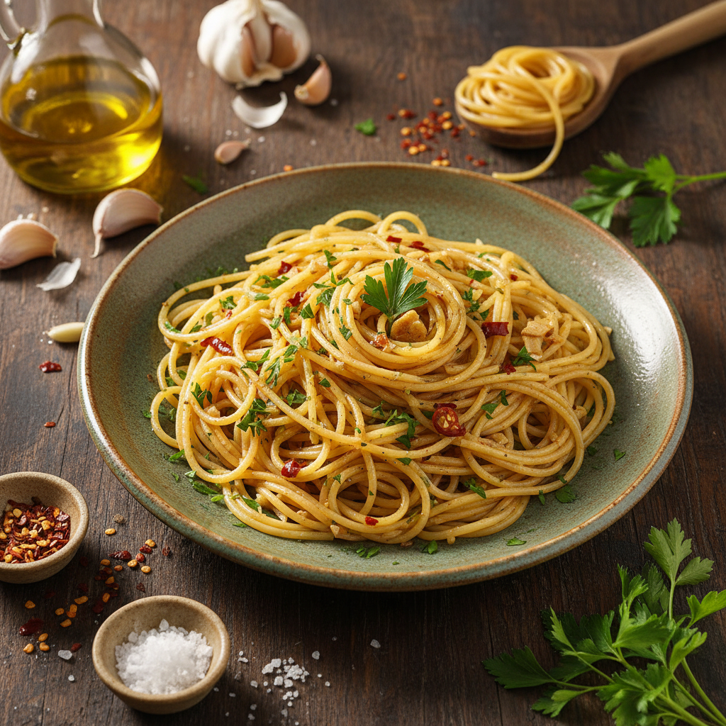 Spaghetti Aglio e Olio (Spaghetti mit Knoblauch und Öl)