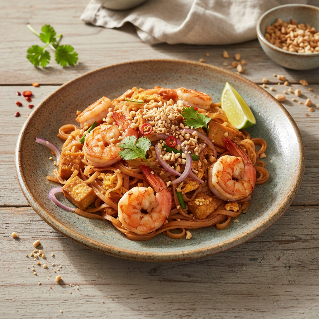 Pad Thai Goong (Thailändische gebratene Nudeln mit Garnelen)