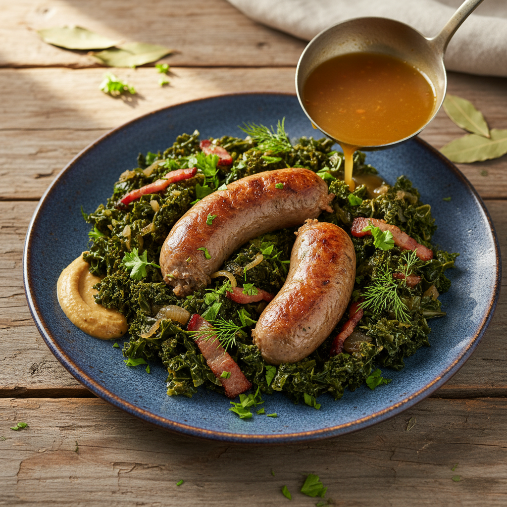 Grünkohl mit Pinkel (Kale with Pinkel Sausage)