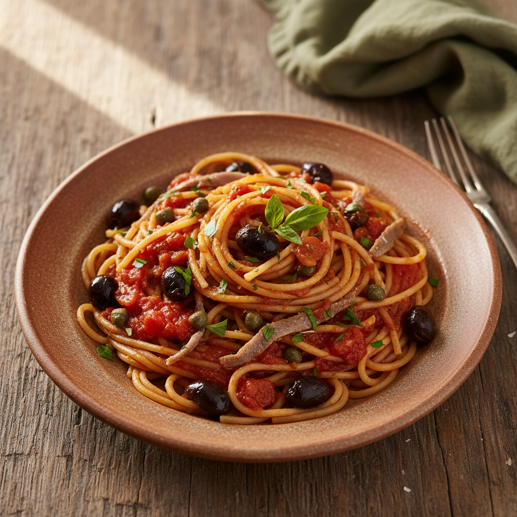 Spaghetti alla Puttanesca (Spaghetti nach Hurenart)