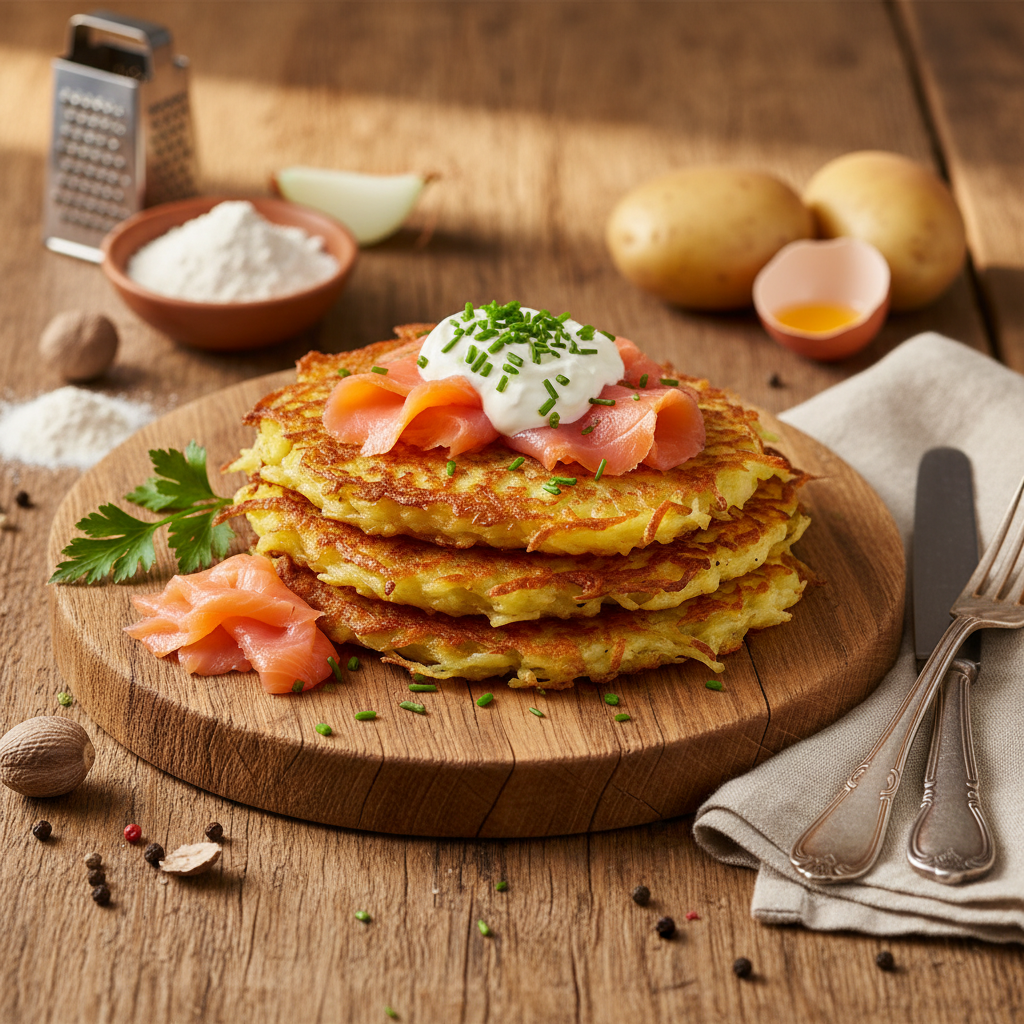 Reibekuchen mit Räucherlachs (Potato Pancakes with Smoked Salmon)