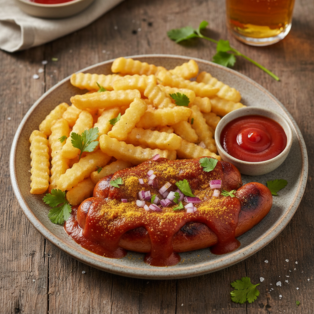Currywurst mit Pommes (Currywurst with Fries)