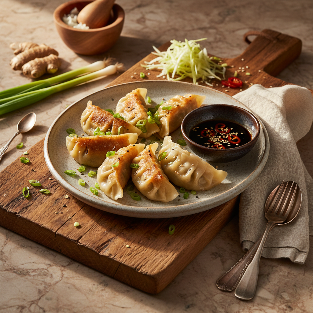 Jiaozi (Chinesische Schweinefleisch- und Kohl-Teigtaschen)