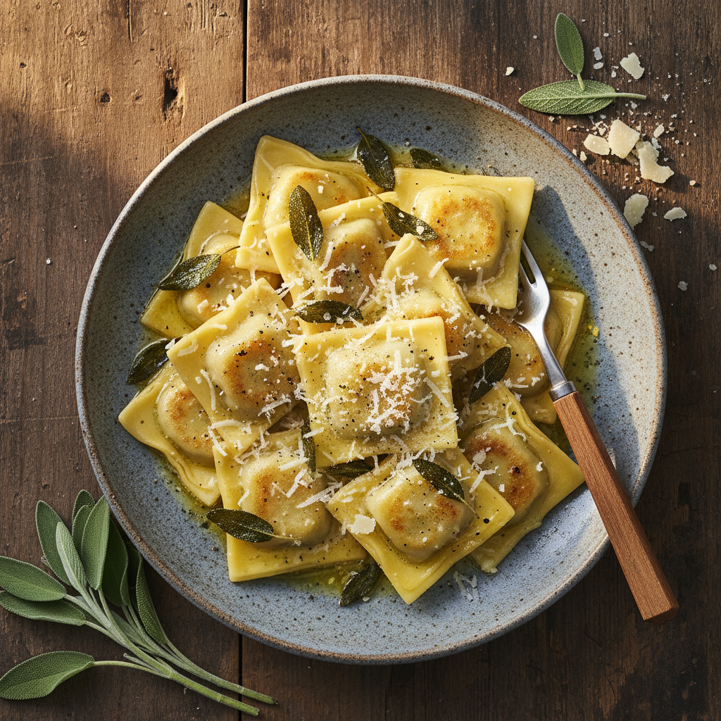 Vegetarische Maultaschen mit Salbeibutter (Vegetarian Maultaschen with Sage Butter)