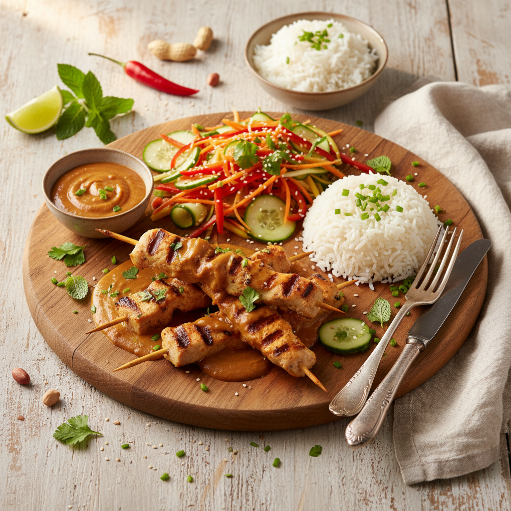 Satay Soße mit tender und Gurken, Karotte und Paprika Salat