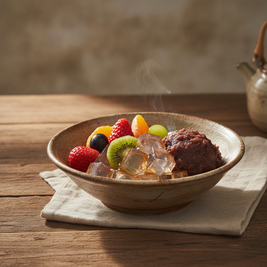 Anmitsu Agar Jelly Fruit and Red Beans Dessert