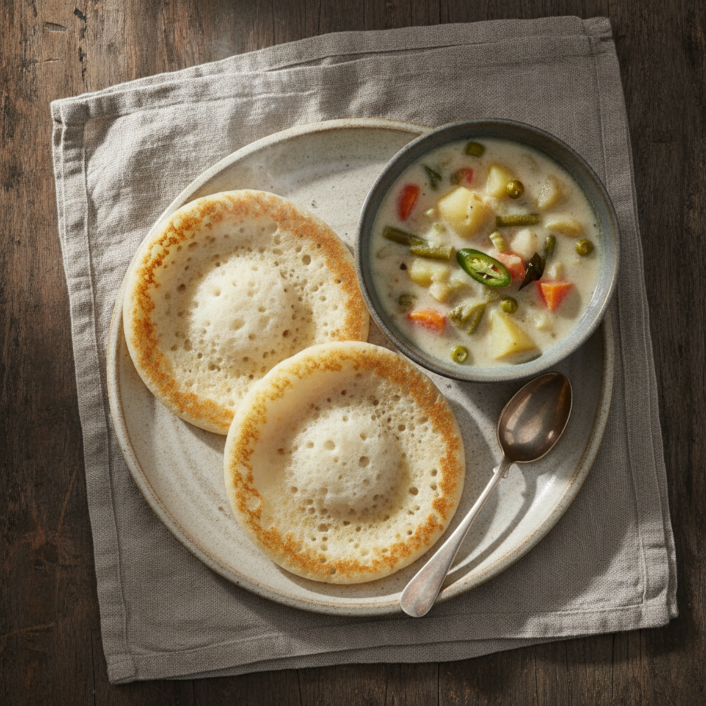 Appam with Kerala Vegetable Stew — Lacy Hoppers and Coconut Ishtu