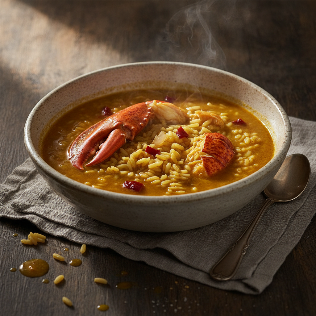 Arroz Caldoso con Bogavante: Spain’s Saffron-Scented Soupy Lobster Rice