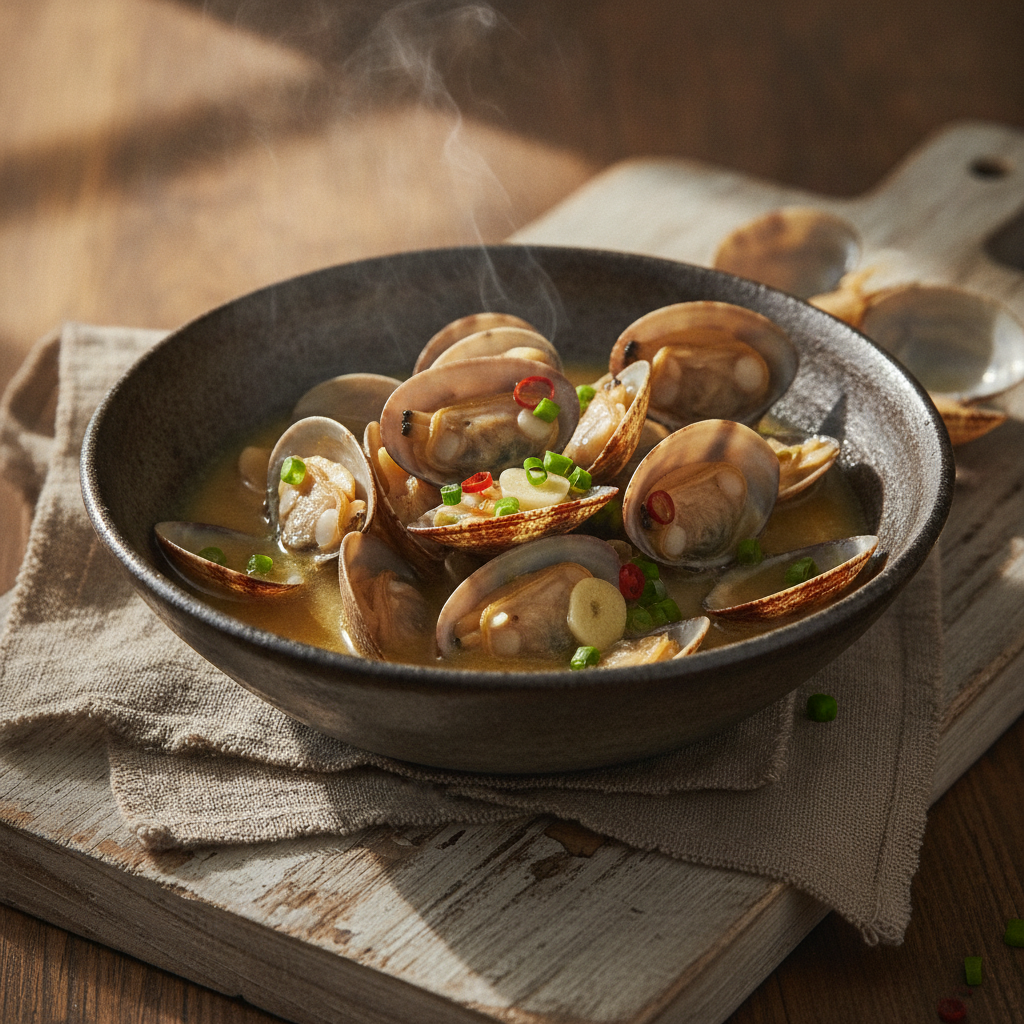 Sake Steamed Clams with Garlic and Butter