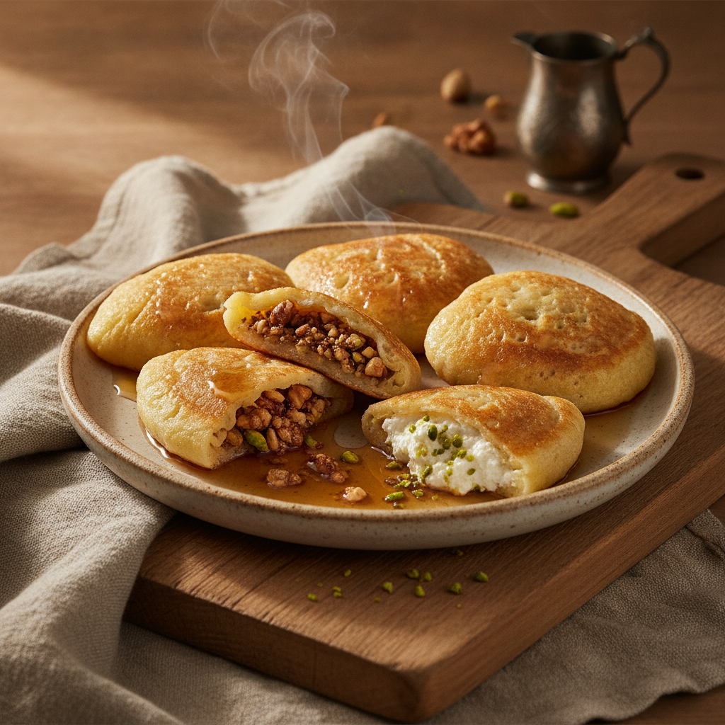 Sweet stuffed pancakes with nuts or cream