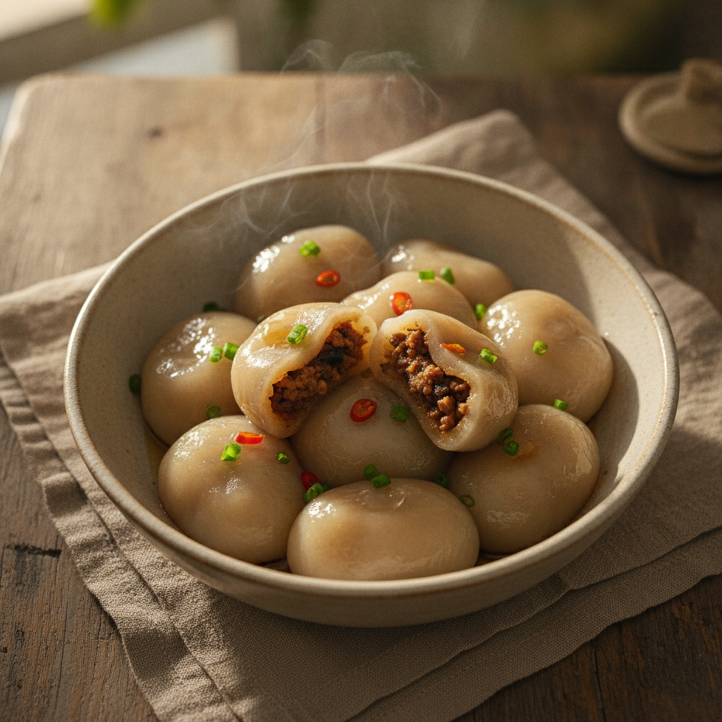 Boiled Sticky Rice Dumplings with Savory Filling