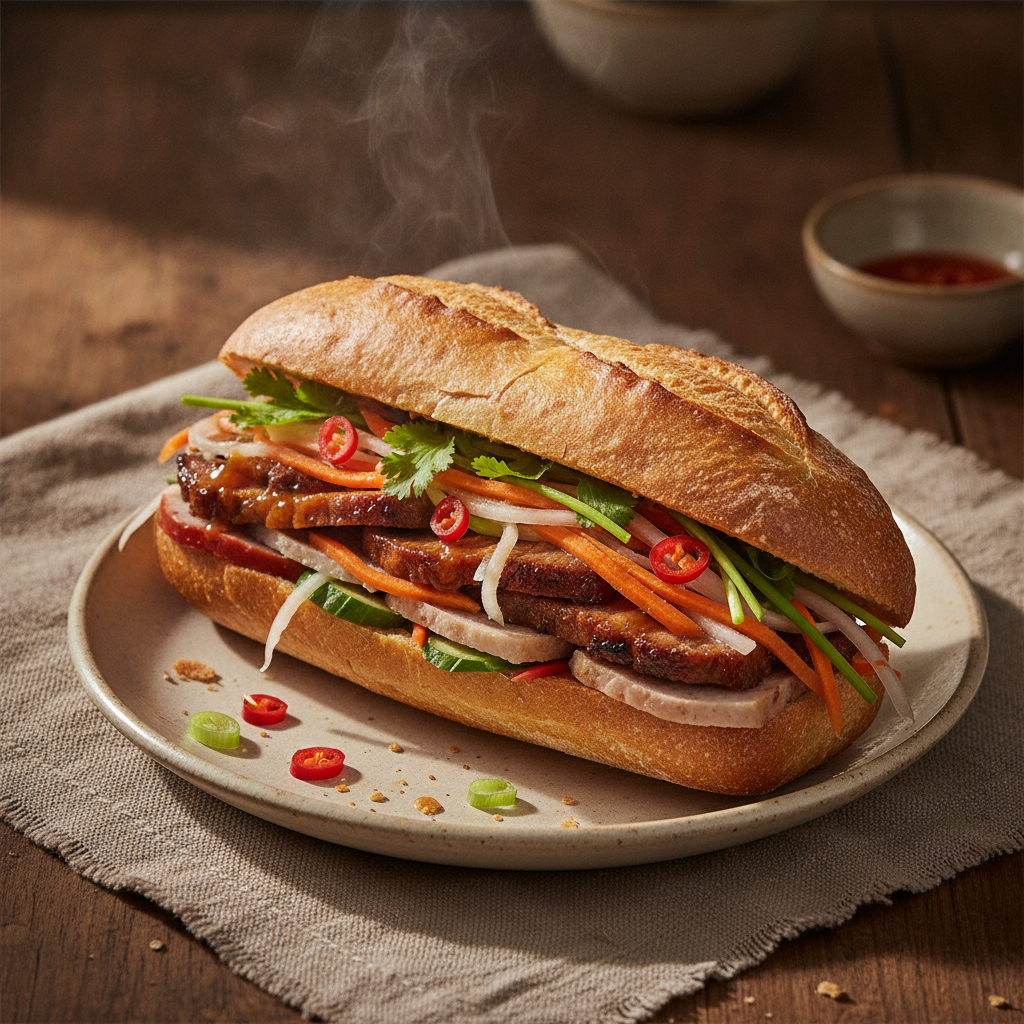 Savory Vietnamese Baguette Sandwich with Assorted Fillings