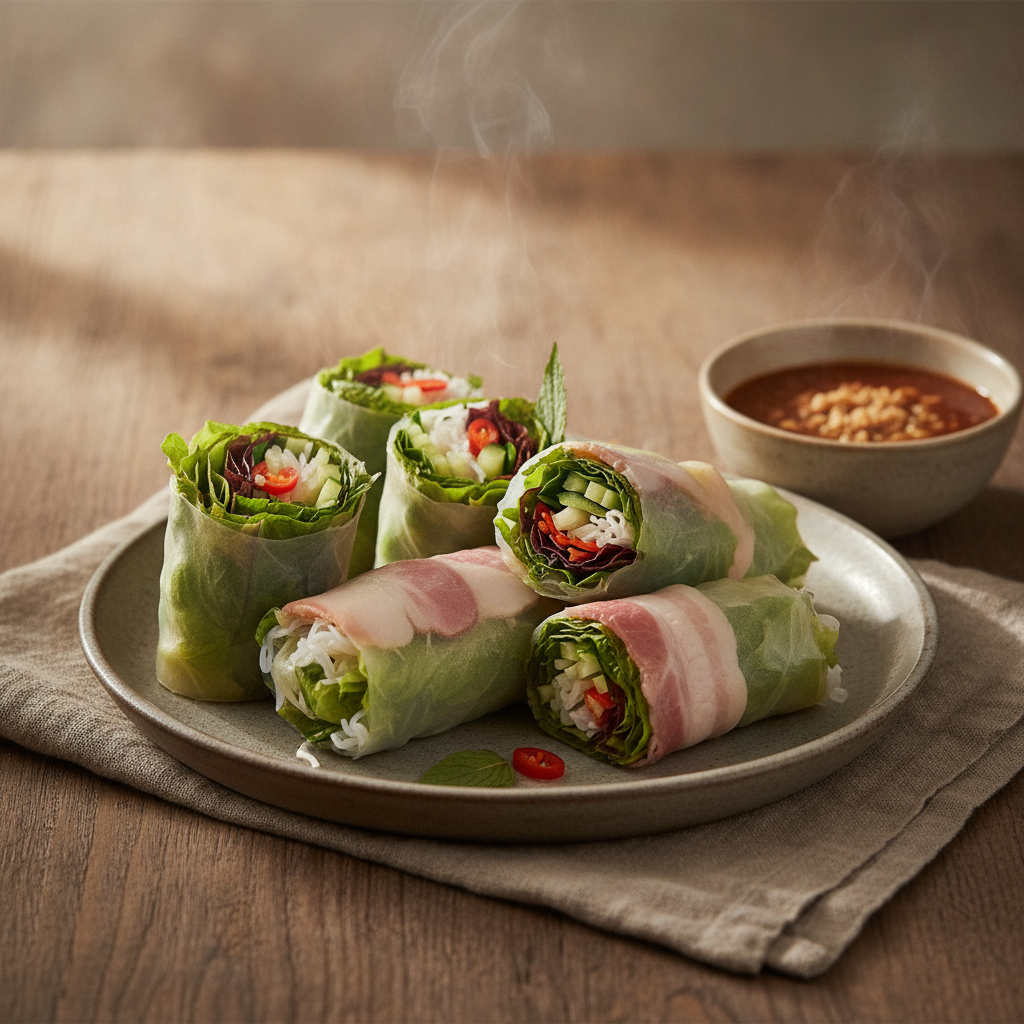 Rice Paper Rolls with Sliced Pork and Fresh Vegetables