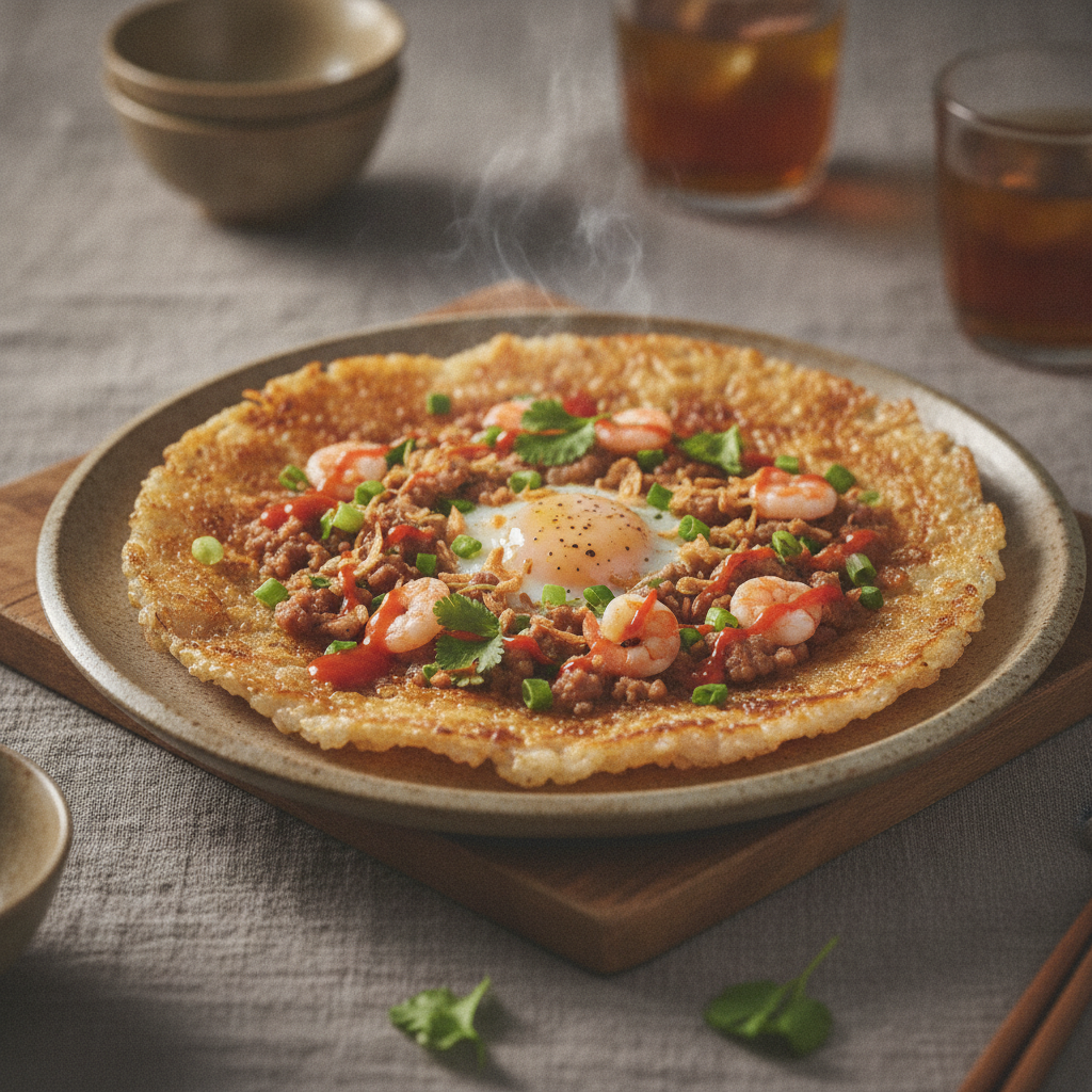 Grilled Vietnamese Rice Paper Pizza with Assorted Toppings
