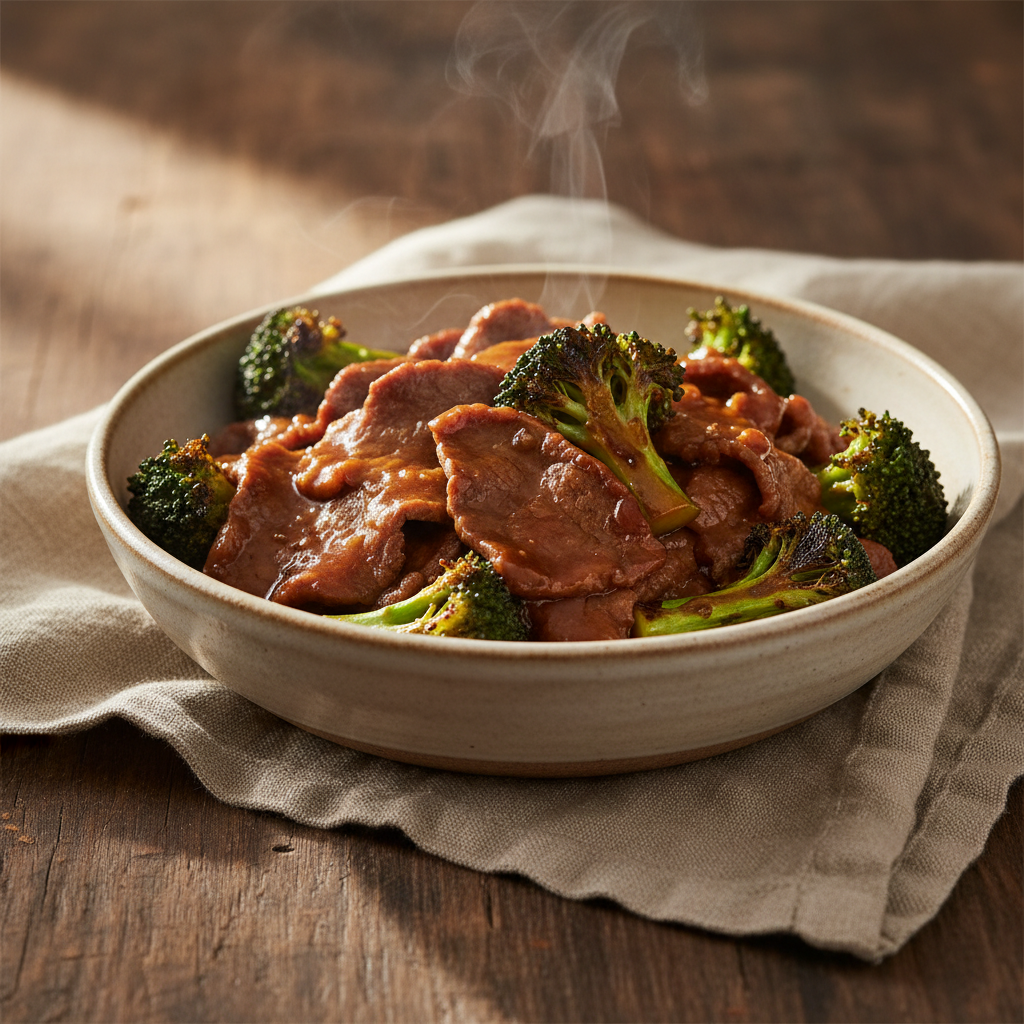 Beef and Broccoli: Velveted Beef, Oyster Sauce, Charred Broccoli