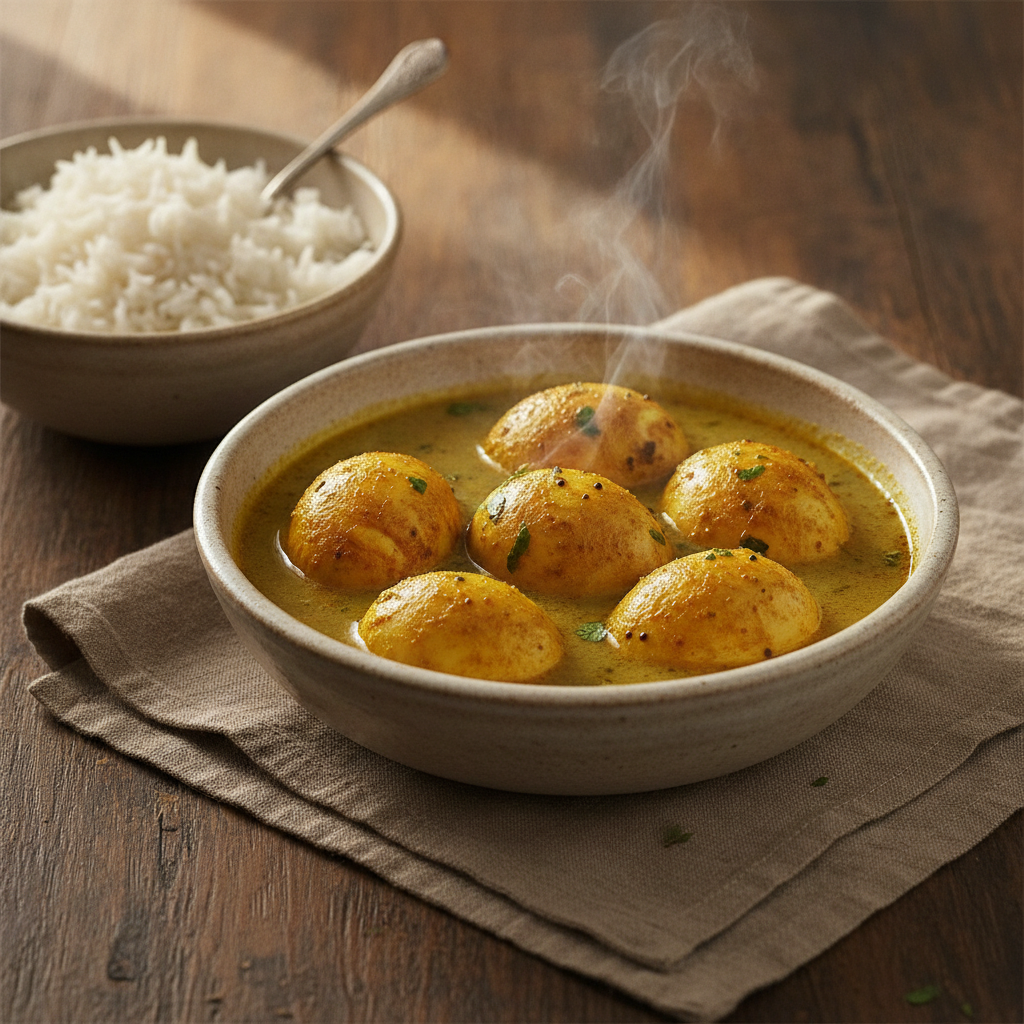 Bengali Egg Curry (Dimer Jhol) — Mustard Oil, Panch Phoron, and Golden Eggs