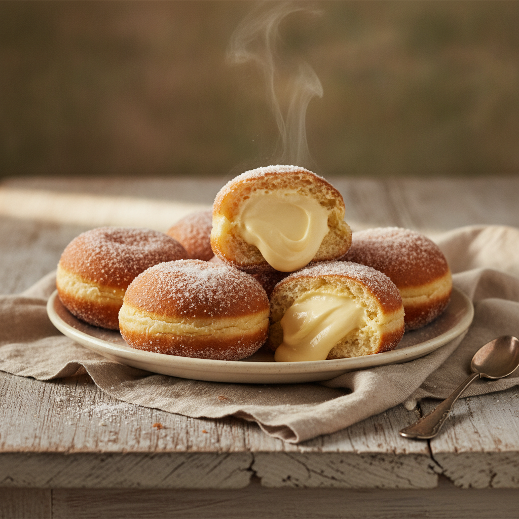 Real Bomboloni alla Crema with Pastry Cream Filling