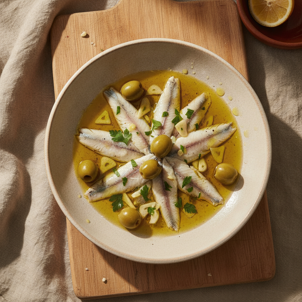 Boquerones en Aceite con Olivas — Acid-Cured Anchovies the Right Way