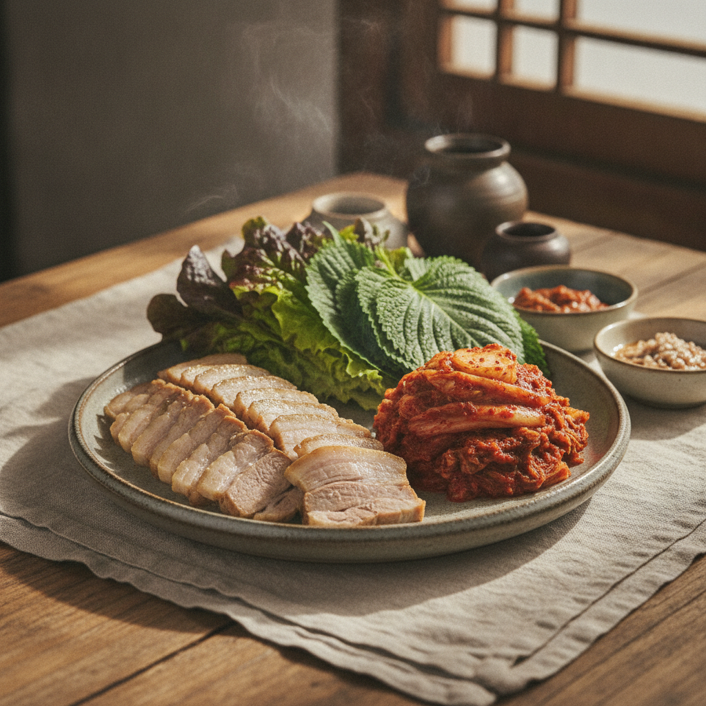 Sliced Boiled Pork Belly with Kimchi Wraps