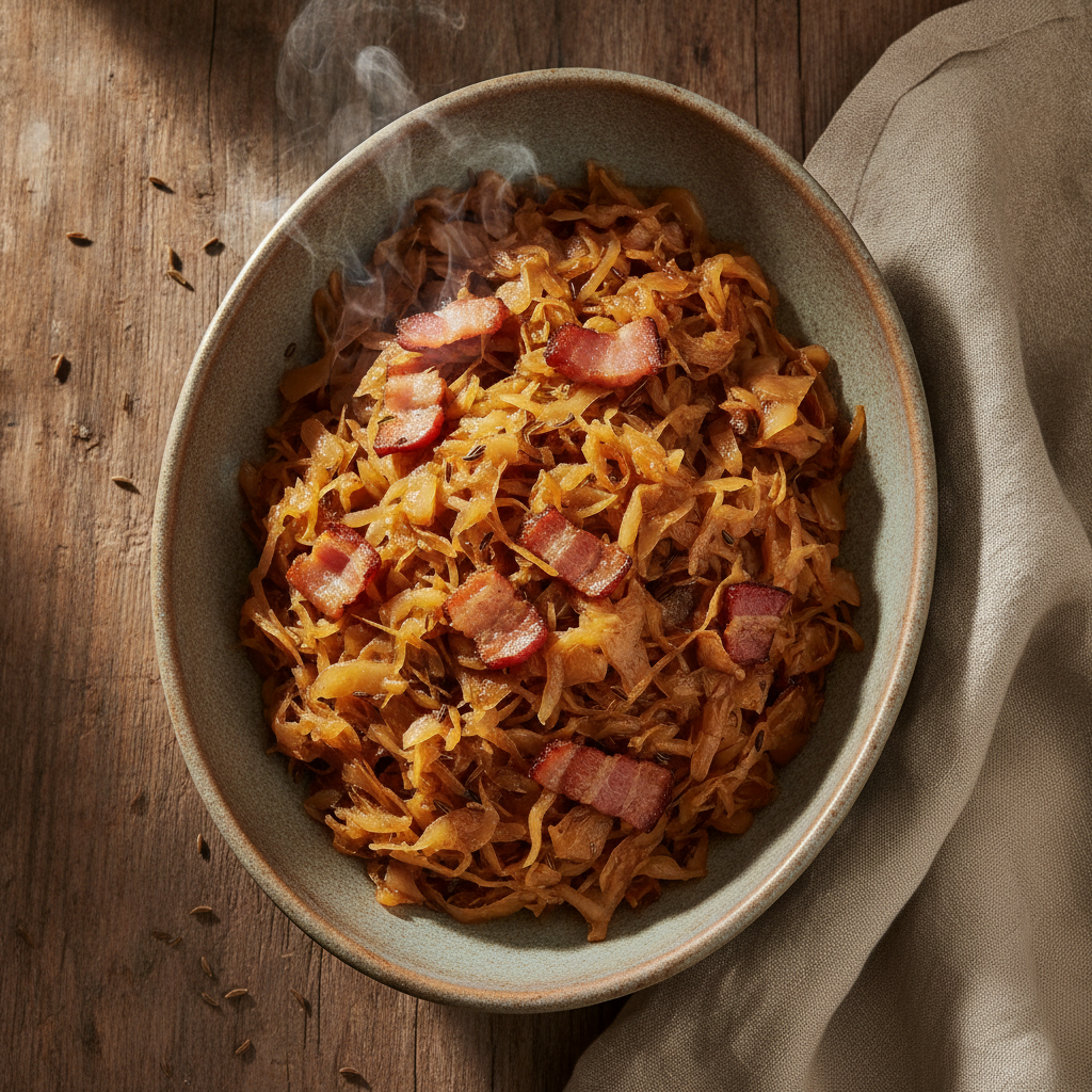 Braised Sauerkraut with Smoked Bacon and Caraway