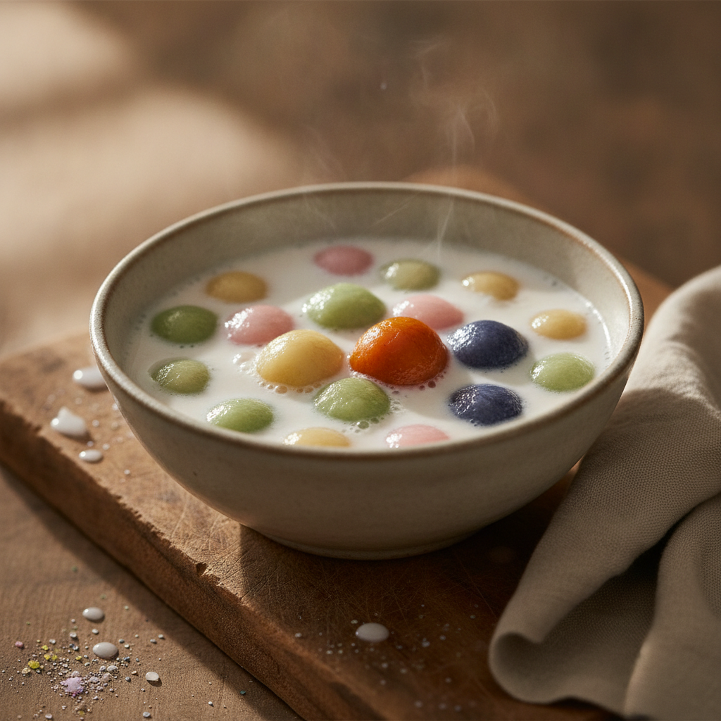Colorful Sticky Rice Balls in Sweet Coconut Milk