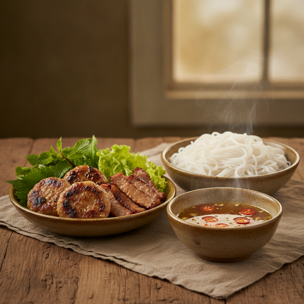Hanoi style grilled pork with fresh vermicelli noodles
