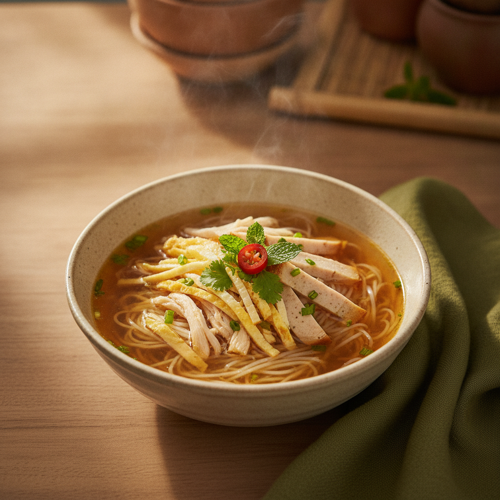 Hanoi Delicate Chicken Egg Pork Noodle Soup