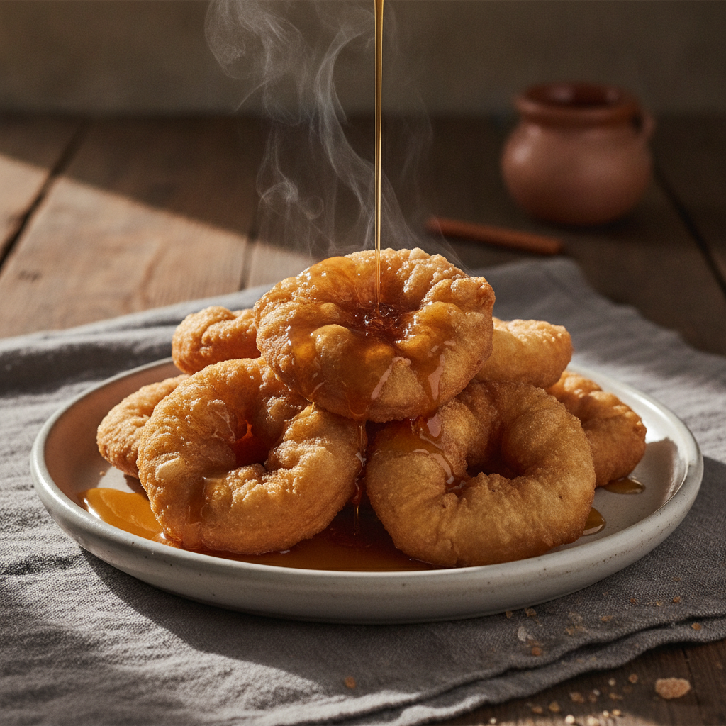 Buñuelos: Crispy Fried Flour Fritters with Piloncillo Syrup