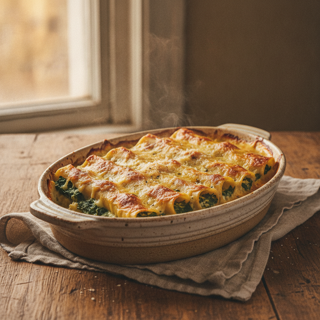 Ricotta and Spinach Cannelloni with Golden Bechamel