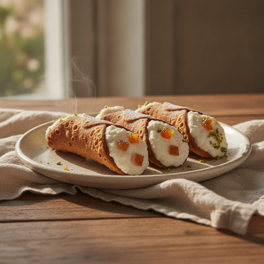 Cannoli Siciliani: Crisp Shells, Strained Ricotta, Candied Orange Peel