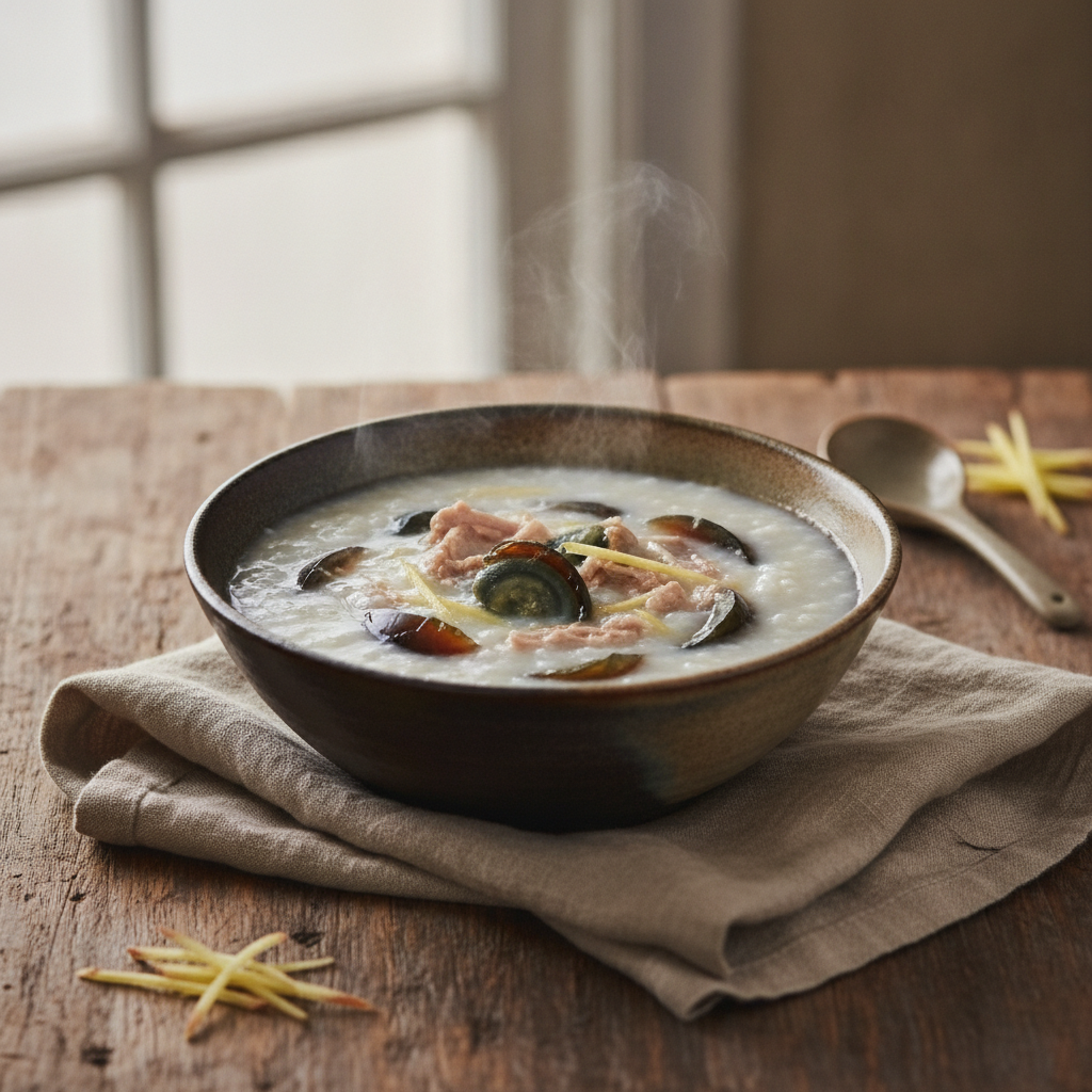 Cantonese Preserved Egg and Lean Pork Congee (皮蛋瘦肉粥)