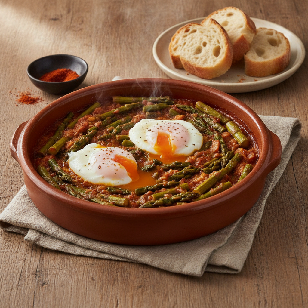 Cazuela de Esparragos Trigueros — Andalusian Wild Asparagus with Poached Eggs