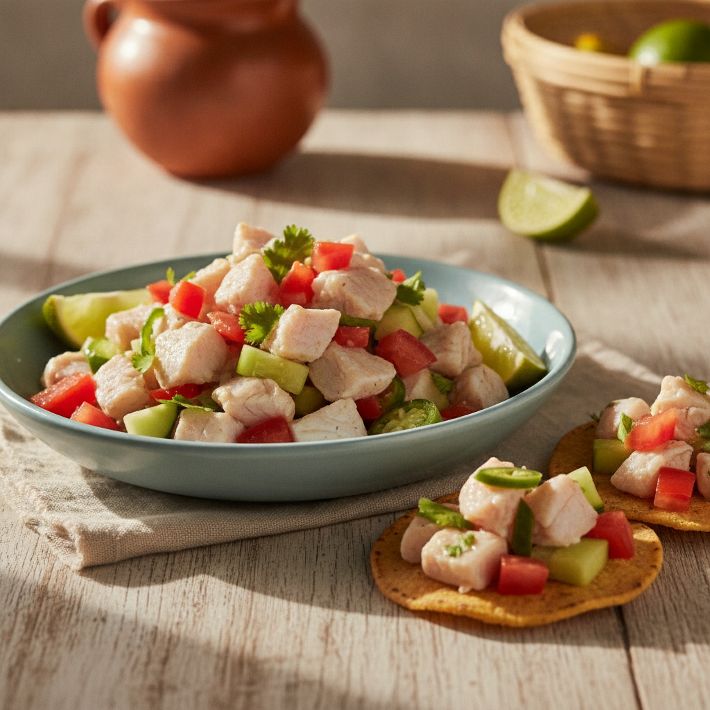 Ceviche Estilo Sinaloa: Lime-Cured Fish with Tomato, Cucumber, and Serrano