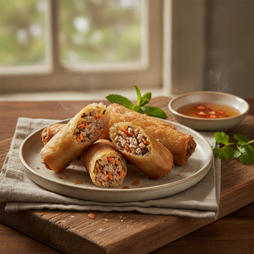 Crispy fried Vietnamese spring rolls filled with pork