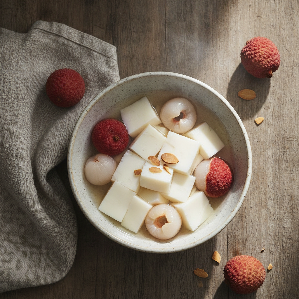 Refreshing Almond Tofu Lychee Dessert