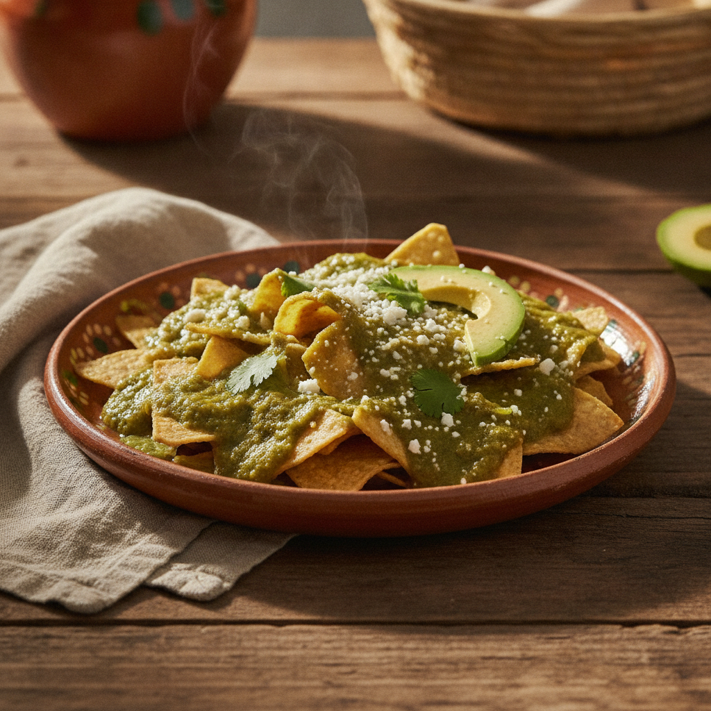 Chilaquiles Verdes: Fried Tortilla Chips with Green Salsa