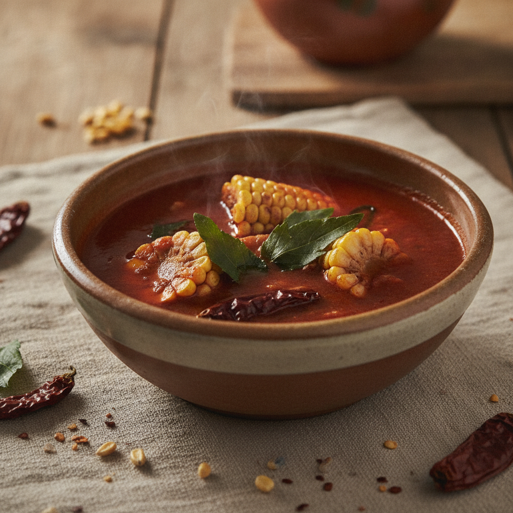 Chileatole Rojo: Oaxacan Corn Masa Soup with Epazote