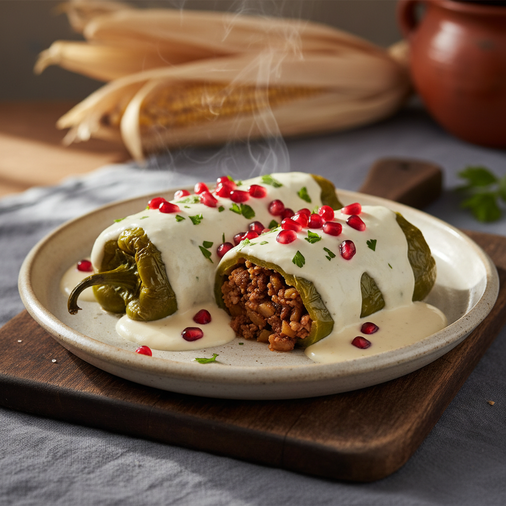 Chiles en Nogada — Poblano, walnut cream, pomegranate