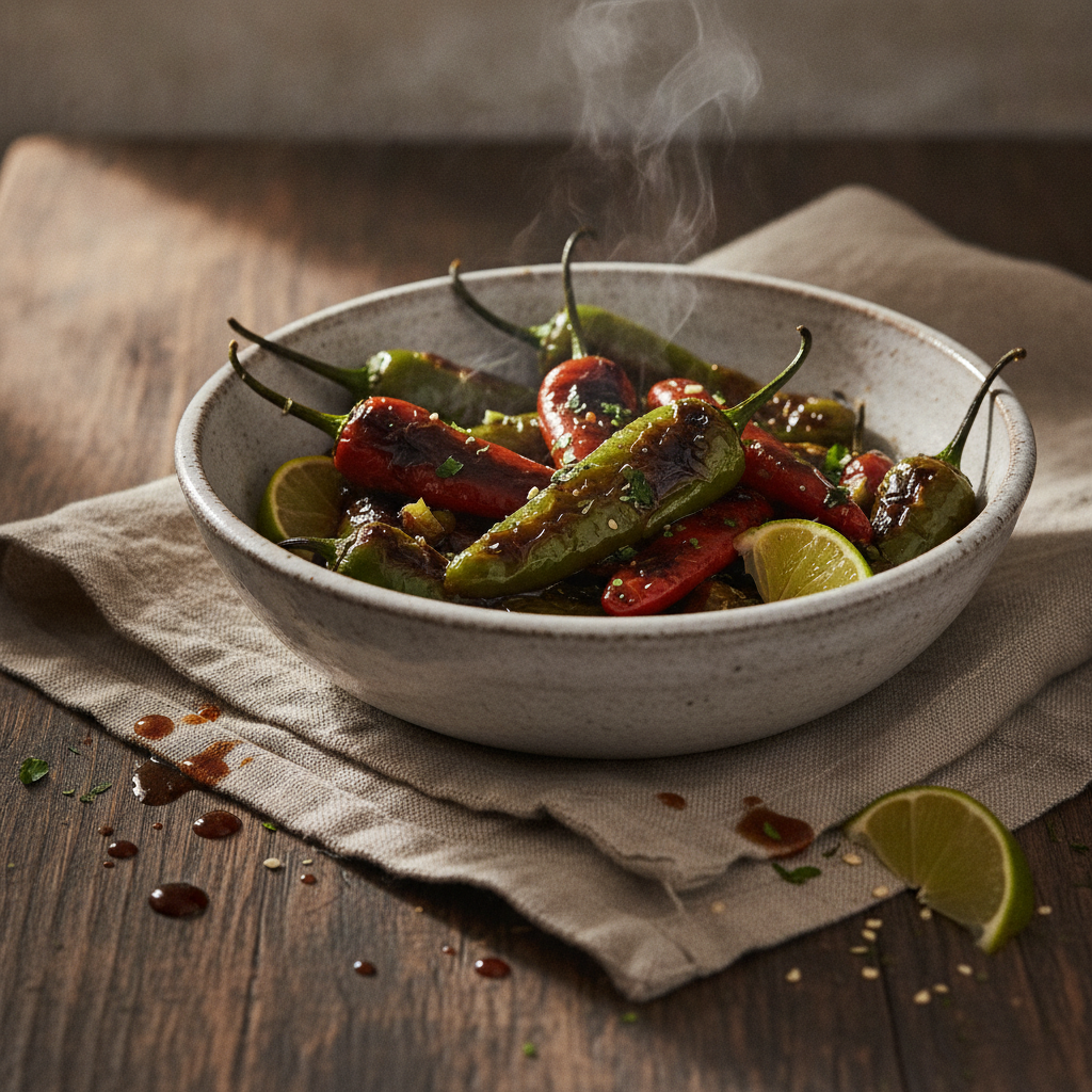 Chiles Toreados — Blistered Serranos with Soy and Lime