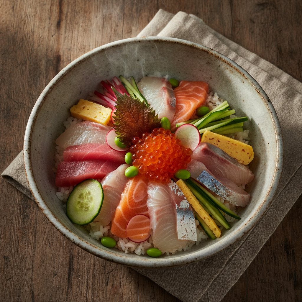 Assorted Sashimi And Vegetables Scattered Rice