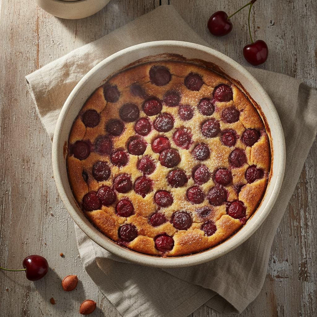Traditional French Cherry Baked Custard Dessert
