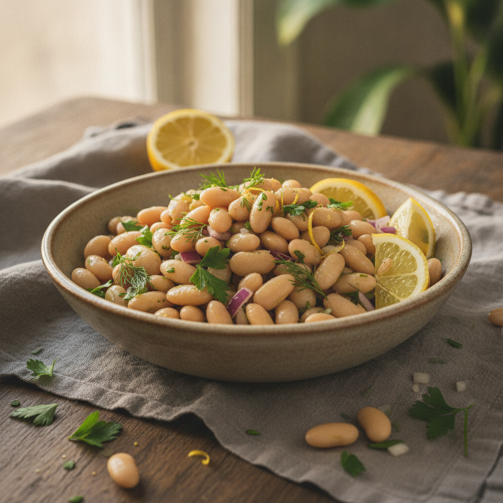 Cold Fasoulia White Bean Salad with Lemon