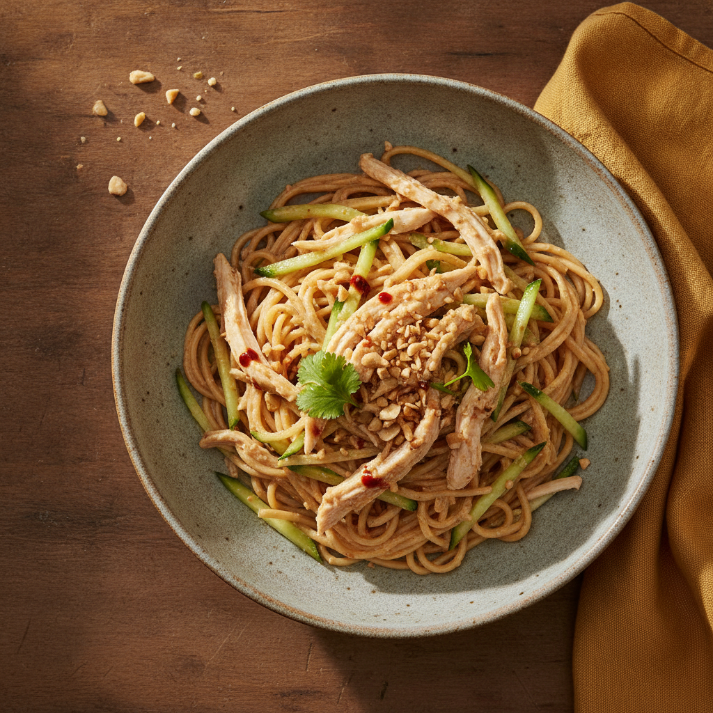 Cold Noodles with Shredded Chicken Sesame Sauce