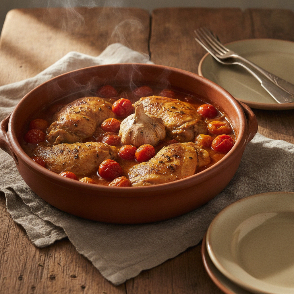 Coniglio all'Ischitana — Tomatoes, White Wine, a Whole Head of Garlic
