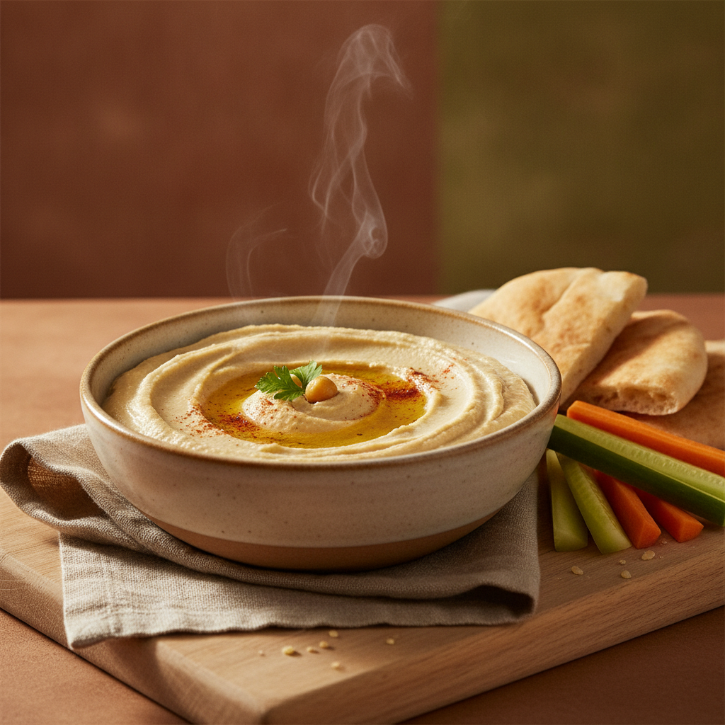 Smooth and creamy chickpea dip with tahini and lemon