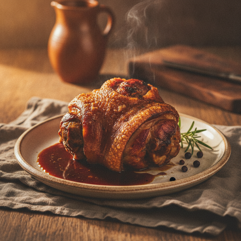 Crispy Roasted Pork Knuckle with Dark Beer Sauce