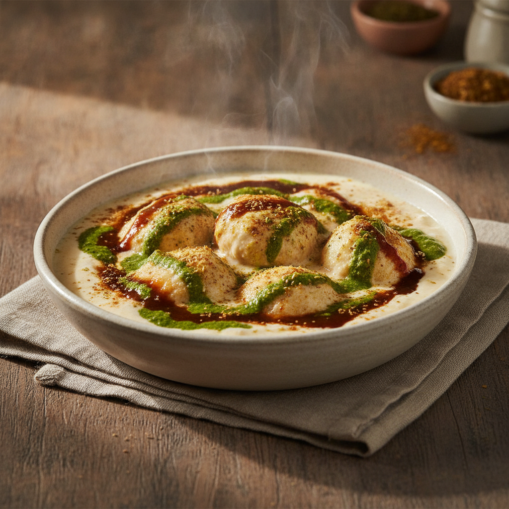 Dahi Vada: Soft Lentil Dumplings in Spiced Yogurt with Tamarind and Mint