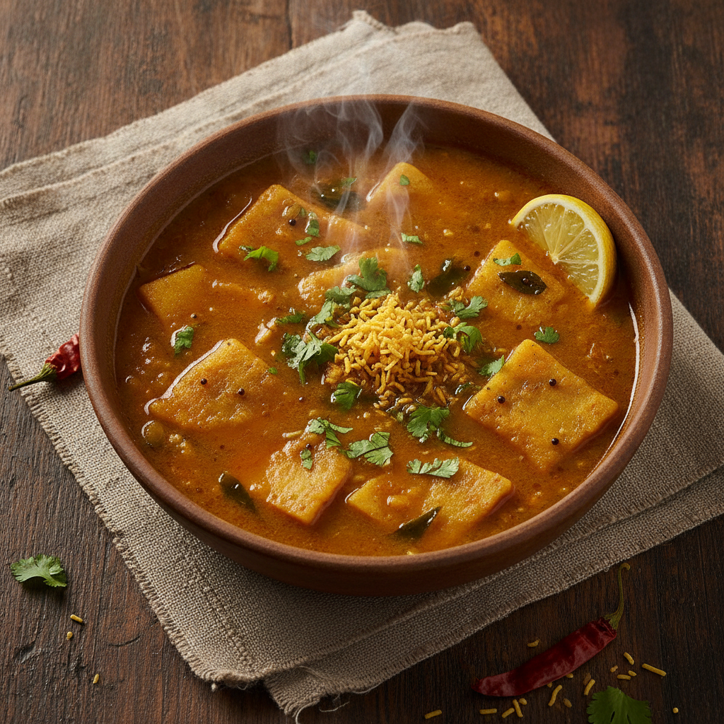 Dal Dhokli — Gujarati Lentil Soup with Spiced Wheat Dumplings