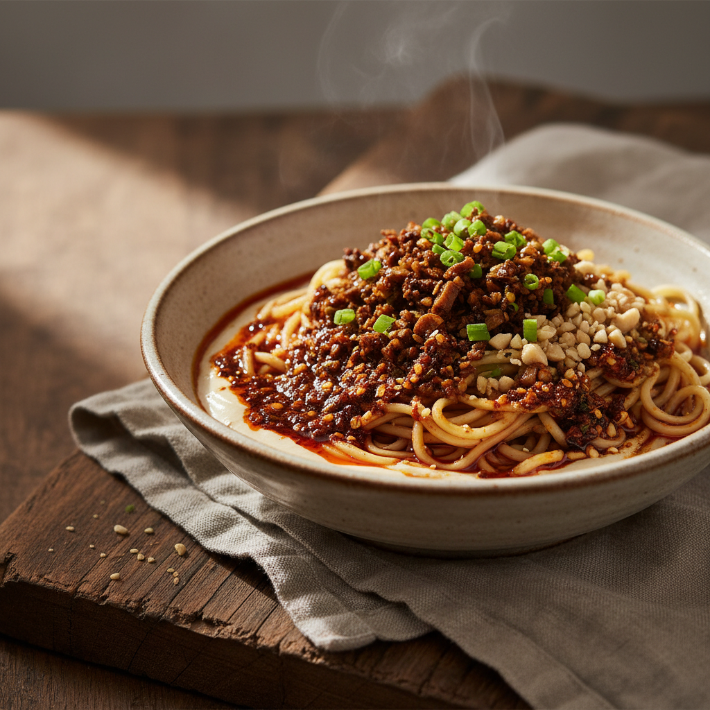 Dan Dan Noodles: Sichuan Sesame, Chili Oil, and Preserved Vegetable